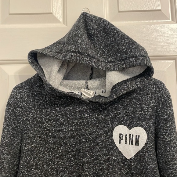 VS PINK Vintage Heathered Grey Heart Hoodie Sweatshirt Size Small - Picture 7 of 7